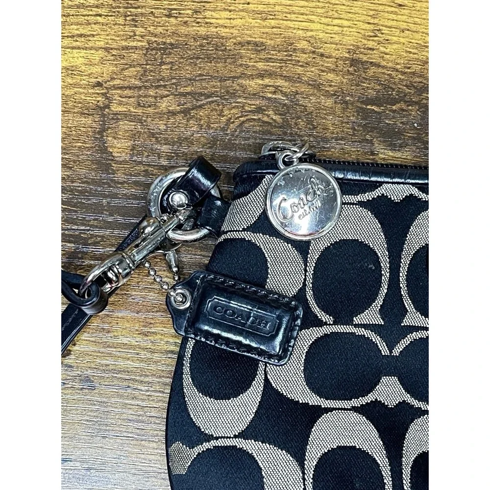 Coach Signature Satin‎ Wristlet Black and White Wristlet Wallet Bag